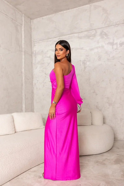 Elegant one shoulder satin dress 
