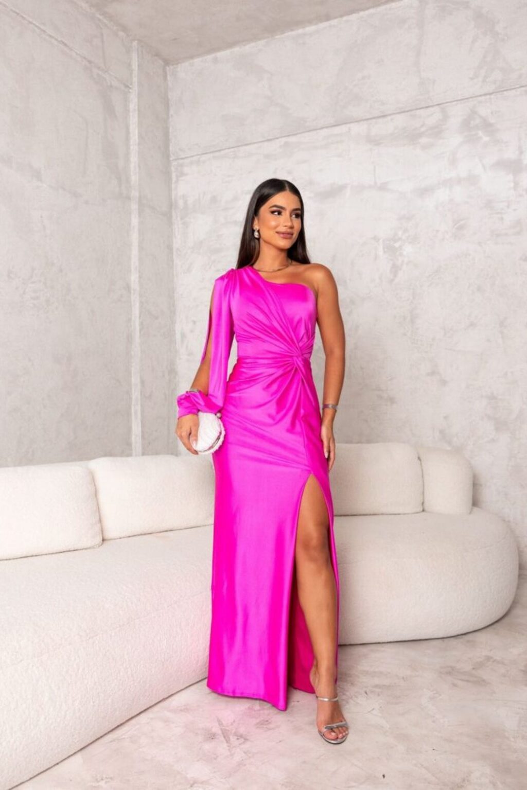 Elegant one shoulder satin dress 