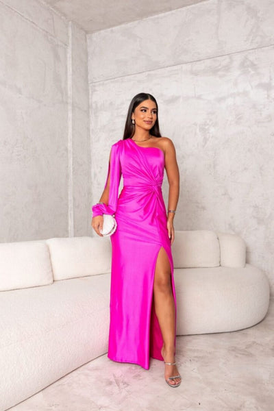 Elegant one shoulder satin dress 