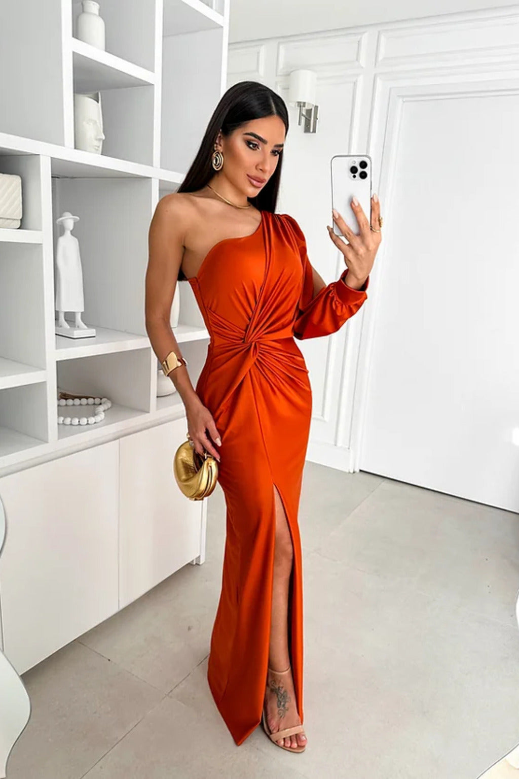 Elegant one shoulder satin dress 