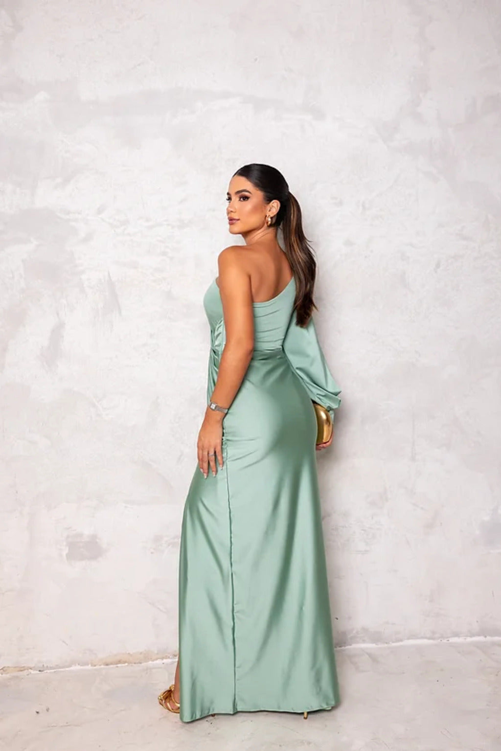 Elegant one shoulder satin dress 