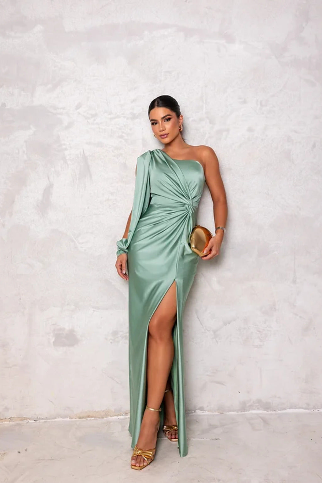 Elegant one shoulder satin dress 
