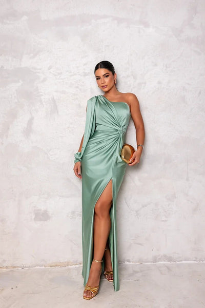 Elegant one shoulder satin dress 