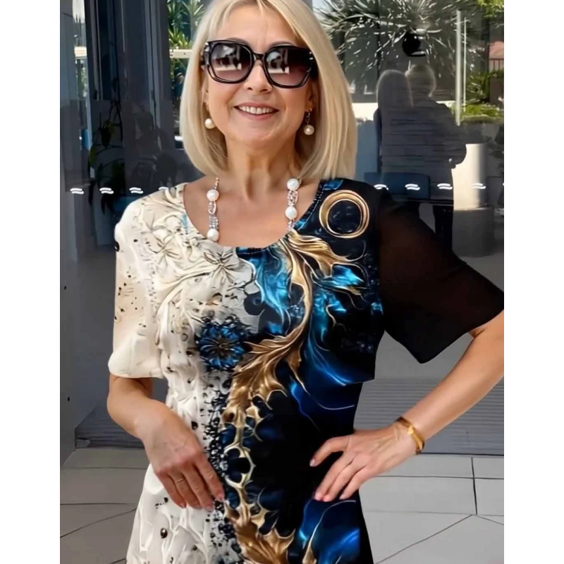 Women's summer loose dress with 3D floral pattern 