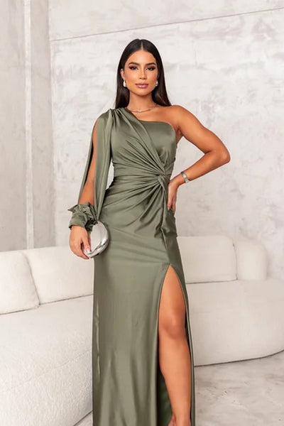 Elegant one shoulder satin dress 