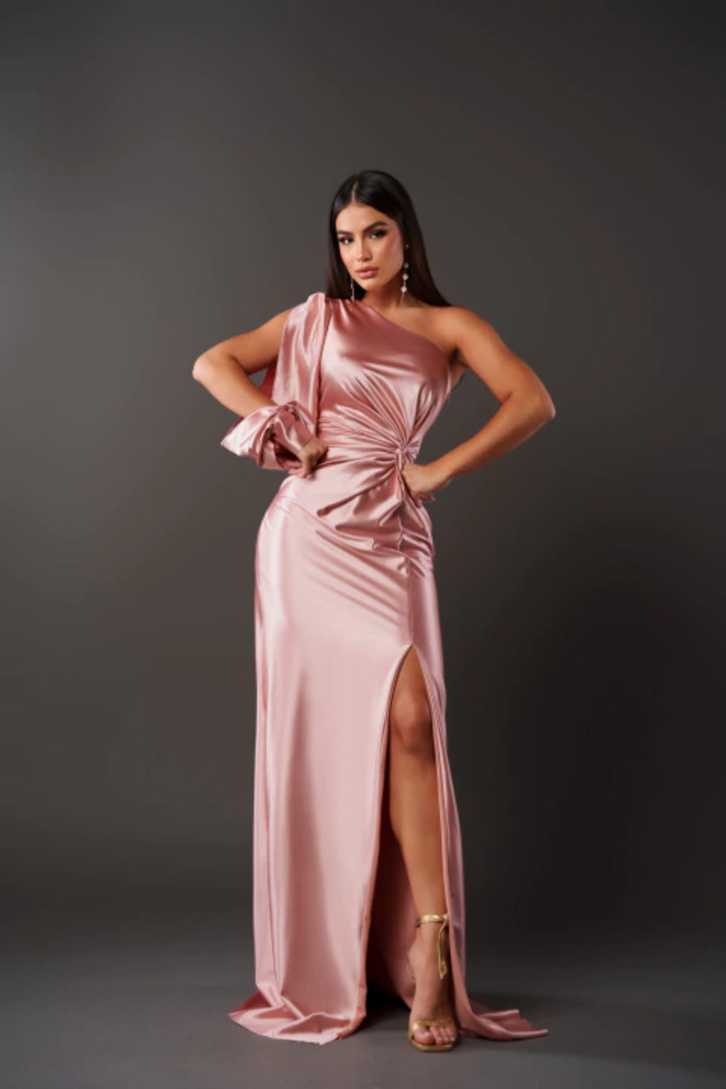 Elegant one shoulder satin dress 