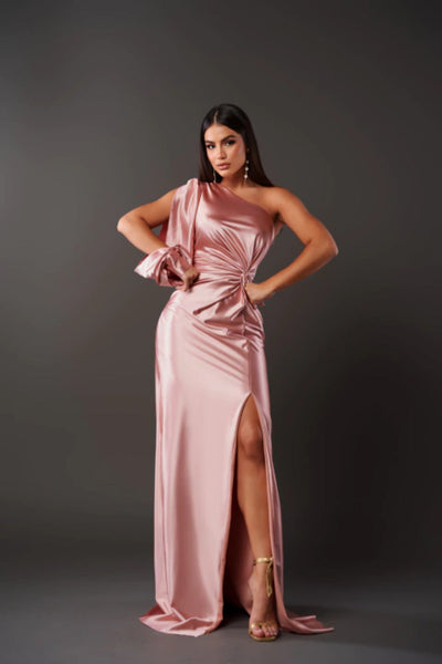 Elegant one shoulder satin dress 