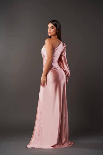 Elegant one shoulder satin dress 