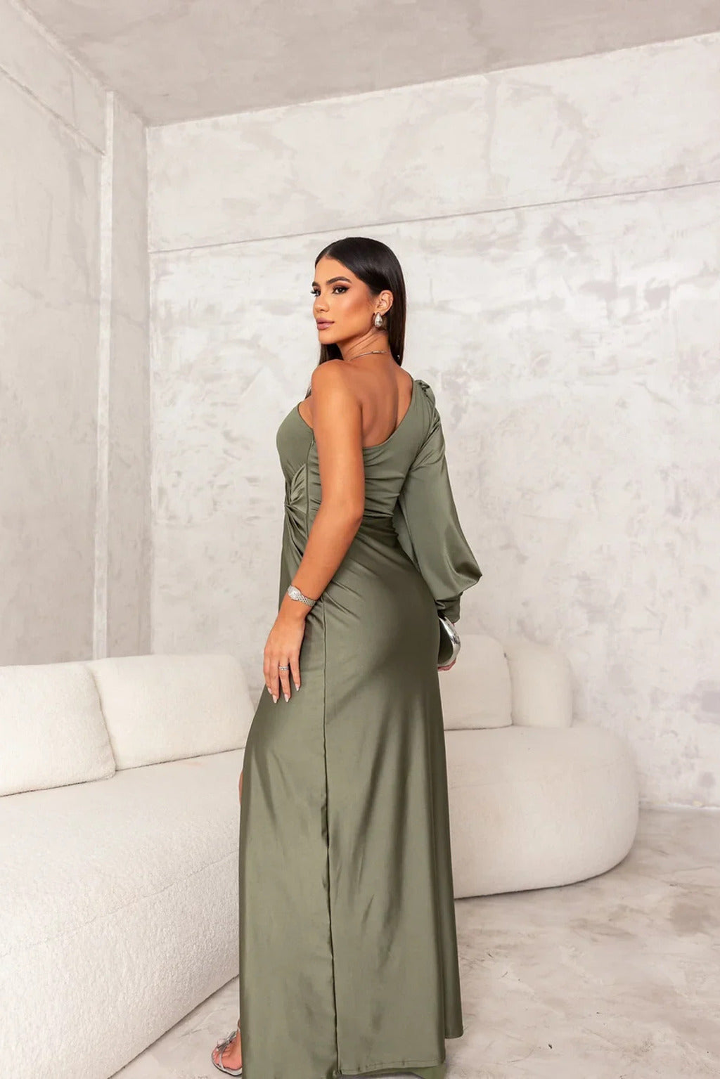 Elegant one shoulder satin dress 